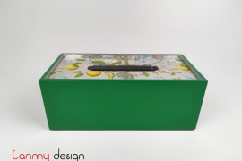 Green tissue box with tropical lemon pattern with 2 edges inside  24*12*9 cm